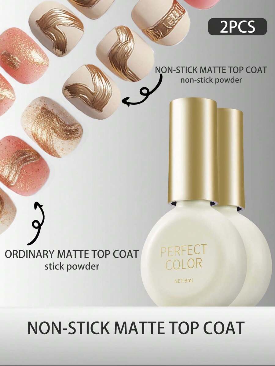 2pcs Matte Gel Top Coat,  Matte Sealant For Gel Nail Polish, 8ml No Wipe Rhinestone Sealer,  Velvet Finish, Suitable For  Powder Nails, Christmas & Thanksgiving Nail Designs - Trong sáng - Xem 1