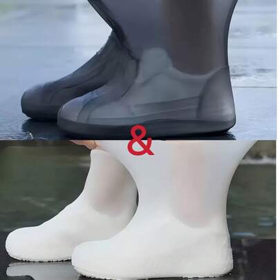 1 Pair Latex Waterproof Shoe Covers, Outdoor Rainproof, Anti-Slip, High Elastic And Wear-Resistant, Easy To Wear And Remove, Foldable And Portable, Soft And Easy To Store, Can Be Put In Pocket, Anti-Slip Sole Design, Anti-Falling, Suitable For Camping, Cycling, Hiking, Running, For Both Men And Women, Easy To Clean, Essential Outdoor Gear