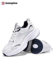 baasploa 2026 Nuevos tenis de suela gruesa para mujer, zapatos para correr de malla, tenis de plataforma, zapatos casuales ligeros, zapatos retro, zapatos para caminar de mujer, zapatos para estudiantes, zapatos blancos, zapatos de mujer, zapatos versátiles y de moda para entrenamiento y correr, tenis planos, tenis retro de color contrastante - Blanco - Ver 3