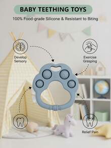 ETETOO 1pc Silicone Dog Paw Shaped Teething Toy, Soft Silicone Sensory Chew Toy, Colorful Silicone Teething Rings For Babies 6-12 Months - 彩色 - 查看 4