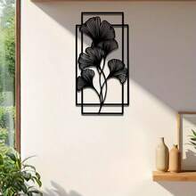 1 Stück Ginkgo Blatt Metall Wanddekoration - Modernes minimalistisches schwarzes Blattdesign, 15.75 Inch quadratische Metall Wandkunst Dekoration, geeignet für Wohnzimmer, Schlafzimmer oder Büro, natürliche Heimdekoration, perfektes Einweihungsgeschenk, Ginkgo Baum Dekoration - Schwarz - Übersicht 7
