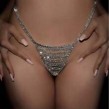 Dây xích tam giác đính đá lấp lánh gợi cảm, phù hợp cho nữ | Trang sức lấp lánh cho bikini, tiệc bãi biển, hộp đêm, trang trí phòng ngủ, phong cách độc đáo, phù hợp cho những dịp thân mật, Ngày Valentine, đêm tân hôn - Bạc - Xem 2