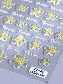 1片软胶莲花美甲贴纸，5D立体浮雕黄色仙女莲花美甲贴，彩色花瓣雕刻滑动美甲贴纸，DIY美甲装饰饰品 - 彩色 - 查看 9