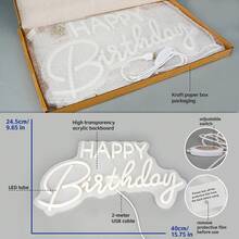 USB-Powered LED Happy Birthday Neon Sign, Warm White Birthday Greeting Acrylic Light With Dimmer Switch - Reusable Dimmable Wall Decoration, USB-Powered & Touch-Controlled, Wall-Mounted, Suitable For Party Decor, Birthday Celebrations & Warm White Holiday Atmosphere, Perfect Gift For Birthday Surprises, Gift For Adults Or Kids, As Well As Dance Decor And Decoration Gift For Christmas & Halloween - 生日快樂霓虹燈 - 查看 7