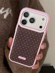Stylish Full Screen Pink Star Brown Shockproof Soft Phone Case Compatible With IPhone 17Promax 16Promax 17Pro Pro 16 17 15 14 13 Pro Max 17Air Luxury Lychee Patterns Artificial Leather Anti-Drop Shell Lovely Back Cover - Pink and Brown Stars - View 3
