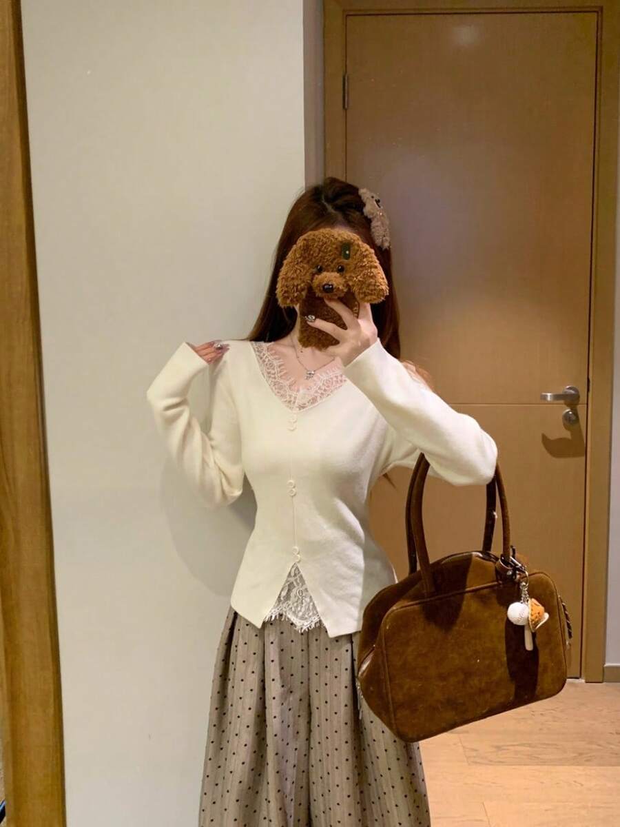 Women Knit Tops - Apricot - View 1