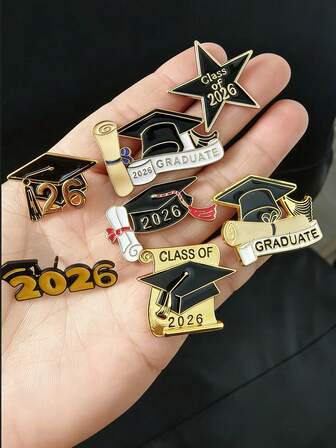 5pcs 2026 Graduation Cap Pins - Zinc Alloy Material, Multiple Colors Like Gold, Red, Suitable As Commemorative Items, Brooch Gifts, Student Souvenirs