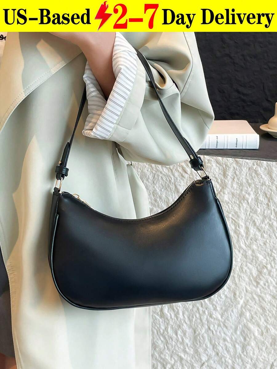 New Fashion Simple Atmosphere Crescent Shiny Classic Daily Commute Detachable Shoulder Crossbody Bag,Versatile, Business Casual Women Bag, Perfect For Office, Business And Work, Vintage Bag For Women, Street & Japanese Bag For Women - 彩色 - 查看 1