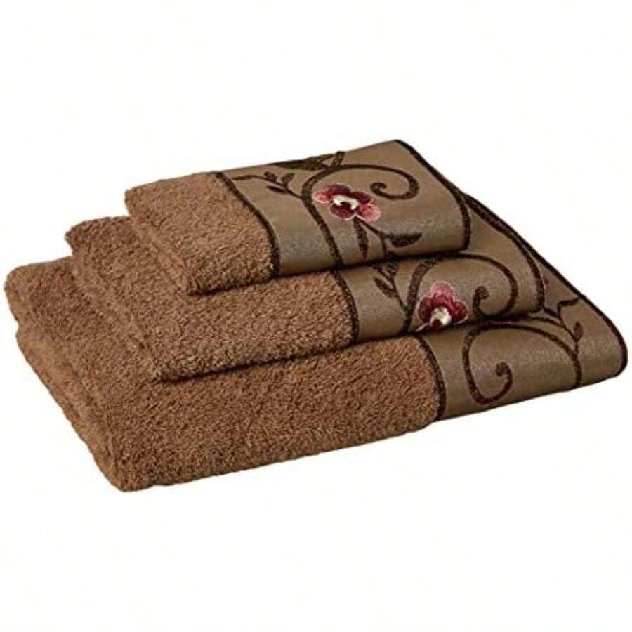 Popular Bath Toallas de baño, colección Larissa, Juego de 3 Piezas, diseño de Rosa(Juego de toallas) - Multicolor - Ver 1