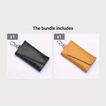 Key Bag Genuine Leather High Quality Key Bag 6 Keys Hanging Key Bag Unisex Large Capacity Genuine Leather Key Case Personalized Multifunctional Key Storage Bag Car Key Bag Cowhide Key Bag - 黑+黃 - 查看 2