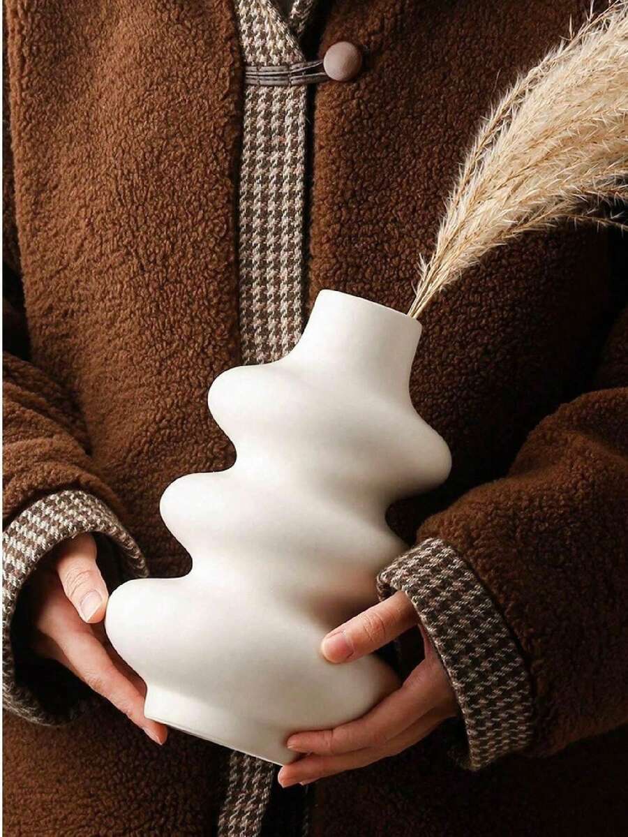 Biały wazon do nowoczesnego wystroju domu, wazon boho do dekoracji, wystrój pokoju, wystrój domu, wystrój kuchni, wystrój ślubu, dekoracja stołu, ozdoby stołu, wystrój biura, wystrój ogrodu, wystrój na zewnątrz - Beżowy - Zobacz 1