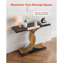 39 In Gold Console Table, Modern Desk Behind The Couch, Wood Rectangle Entrance Desk, Narrow Long Sofa Table Accent Stand With Metal Legs For Hallway, Bedroom, Living Room, Foyer, Easy Assembly - 39inch - 查看 4