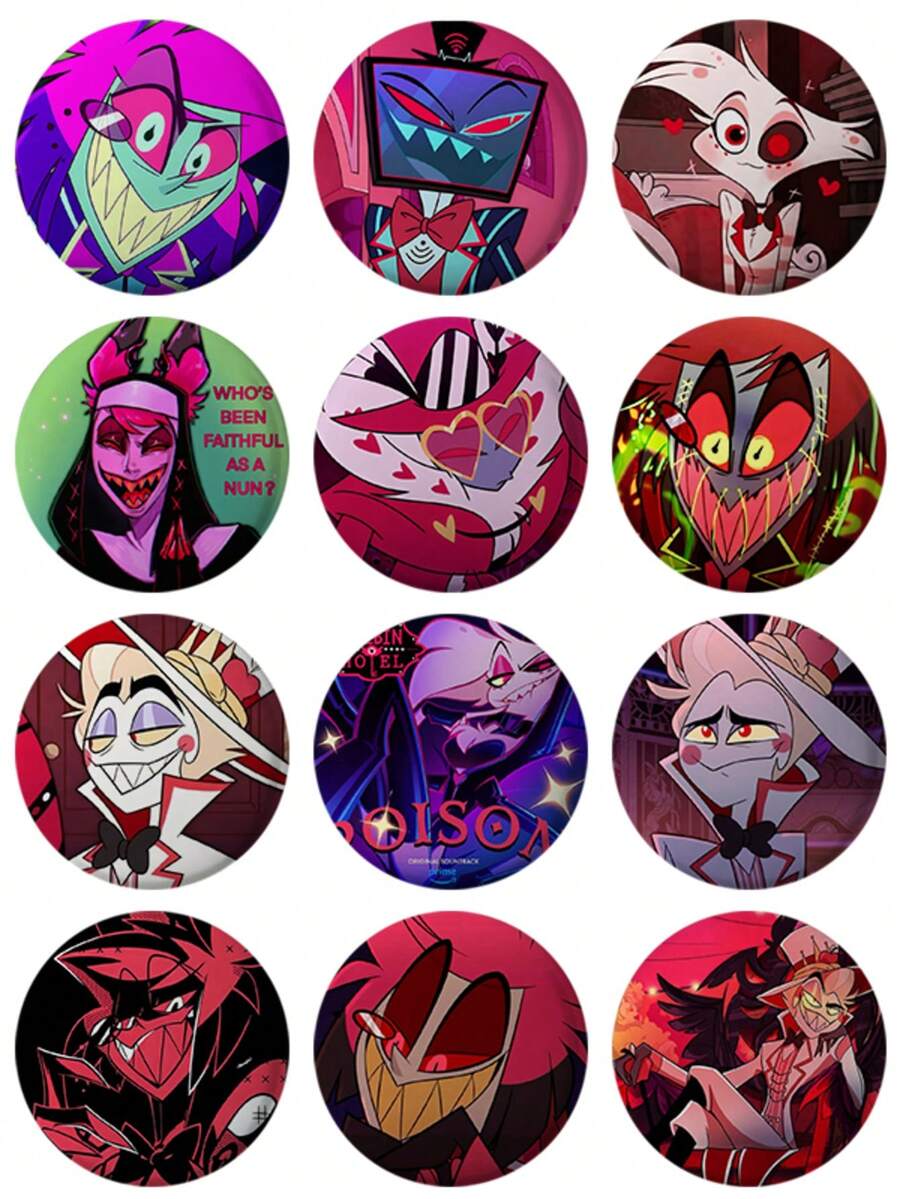 58mm Funny Pop Anime Hazbin Button Pin Creative Fun Cartoon Alastor Vox Husker Badge Brooch Bag Decor Fans Collect Gift - 58 mm - View 1