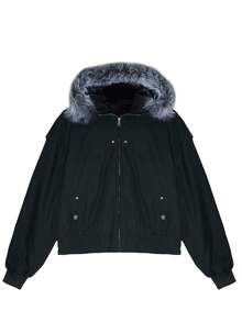 Women's Padded Coat, Warm Thick Padded Coat, Short Puffer Jacket With Fur Collar, Winter - Black - View 2