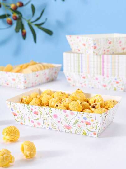 10/24 piezas Cajas de comida con diseño floral en tonos pastel, cajas para papas fritas, cajas para palomitas de maíz, adecuadas para decoraciones de fiestas de cumpleaños y noches de cine en casa, cajas para snacks, adecuadas para cajas de almuerzo, panaderías, restaurantes de hamburguesas