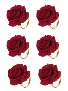 1/6pcs Valentine's Day Napkin Rings, Red Rose Napkin Holders, Wedding Napkin Rings, Reusable Metal Napkin Rings, Suitable For Family Gatherings, Banquets, Hotels, Valentine's Day Parties (Valentine's Day Party Supplies) - Multicolor - View 7