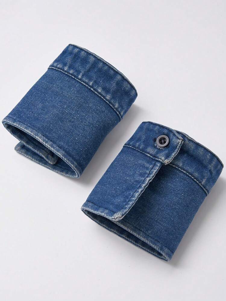 Blue & Black Casual Washed Denim Detachable Pointed Collar - Denim Fake Collar - View 3