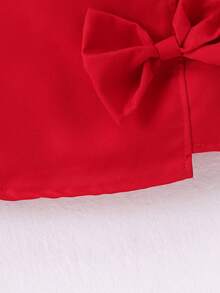 Conjunto casual de 2 piezas para el Día de San Valentín para niñas, con top con estampado digital de corazón rojo y falda con bajo asimétrico, y moño 3D - Blanco - Ver 7