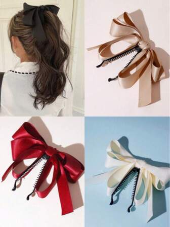 4 piezas de Clips para el cabello con lazos de cinta de satén brillante multicapa para mujeres, accesorios para el cabello elegantes y de moda adecuados para todas las ocasiones