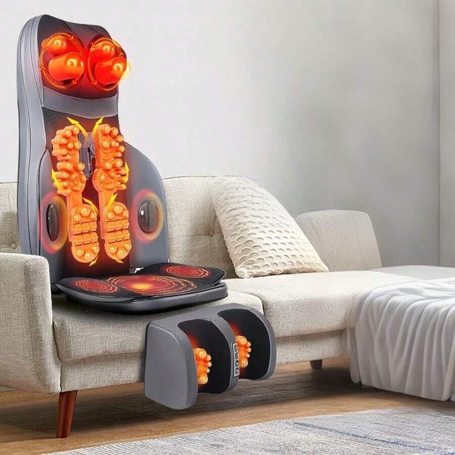 Shiatsu Neck & Back Massager With Heat, Massager Chair Pad With Deep-Kneading Nodes, Adjustable Seat Massager For Full Body Relaxation, Use At Home Office - 灰色 - 查看 1