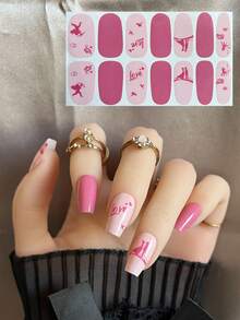 Valentine's Day Heart-Shaped Sweet Pink Y2K Versatile Mixed Nail Art Stickers With Applicator Strips, Easy To Apply