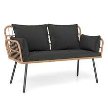 Patio Wicker Loveseat Furniture With Seat Back Cushions, Heavy-Duty Metal Legs Off-White/Black - Black - View 9