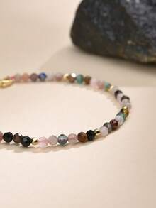 1 pieza Pulsera bohemia chapada en oro de 18K con cristal natural y cuentas de piedra, adecuada para uso diario y apilamiento de mujeres - Cristal coloreado 2 - Ver 2