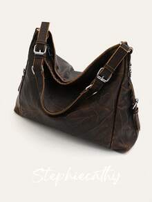 STEPHIECATHY 女士奢华水洗PU皮革单肩包，多功能口袋，拉链封口，可调节长肩带，斜挎手提包，大容量，休闲百搭，适合通勤、日常使用、上学、购物、旅行，男女皆宜，时尚街头风 - 彩色 - 查看 3