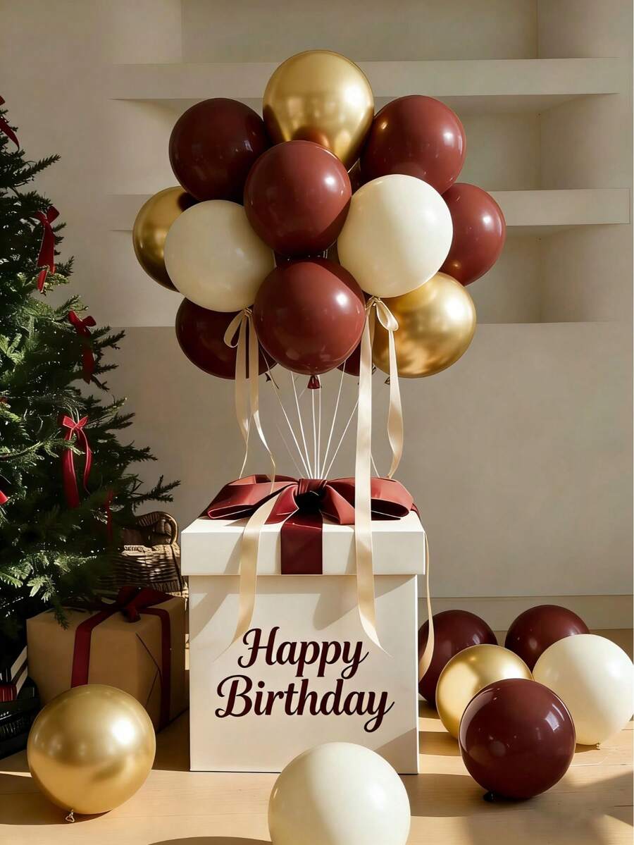 60入酒紅與金色氣球，女性生日氣球，12英吋酒紅與金色乳膠氣球，酒紅生日裝飾，適用於生日、婚禮、嬰兒洗禮、情人節派對裝飾、新娘洗禮，酒紅氣球拱門套裝 - 彩色 - 查看 1