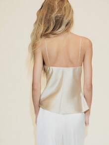 Wome's Silk Satin Cami Top Sleeveless Spaghetti Strap Ruched V Neck Tank Top Camisole - Màu be - Xem 6