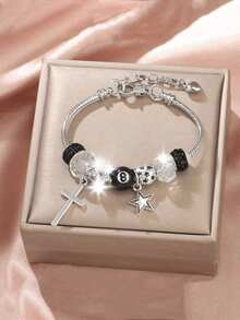 1pc Women 8 Ball Charm Bracelet, Star & Cross Charm Bracelet, Leopard Print & Minimalist Charm Bracelet, Adjustable Couple Bracelet - Multicolor - View 10