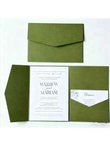 25 Pieces Tri-Fold Pocket Wedding Invitation Cover, For Weddings, Engagements, Birthdays, Baptism Envelopes, 5.0X7.0 Inches, Event Stationery | Minimalist Design | Smooth Texture, Suitable For New Year's, Valentine's Day, Party Events - Dark Green - View 8