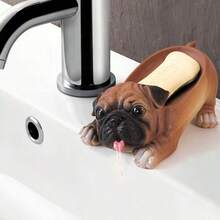 Cute Pug Dog Shaped Soap Dish, Bathroom Sink Organizer Tray, Non-Slip Draining Soap Holder - Multicolor - View 3