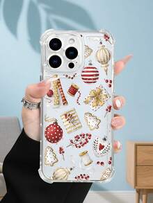 1PC Funda transparente con diseño de bolas navideñas rojas y doradas, regalos y adornos estilo elegante y festivo protección contra caídas delgada ideal para mujeres uso diario diseño sofisticado de temporada regalo perfecto para pareja funda transparente resistente a golpes, compatible con Apple Phone17/16/15/14/13/12/11/XS/XR/X/PLUS/PRO/PROMAX agarre cómodo regalo festivo para amigos, novia, novio, familia - transparente - Ver 4