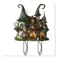 2D Flat Magical Fairy Tale Cottage Acrylic Garden - Whimsical Outdoor Decor With Curled Roof And Green Coverage, Perfect To Add Charm To Your Garden Or Patio, Ideal Holiday Gift, No Electricity Required - Multicolor - View 2
