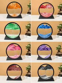 1pc 19cm 3D Round Glass Deep Sea Sand Painting Frame, Luxury Flowing Sand Art Frame, Stress Relief Home Office Decor, Bookshelf Ornament, Multiple Colors Available, Creative Furniture Accessory