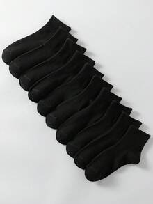 5 Pairs Unisex Solid Black Soft Comfortable Mid-Calf Socks, Suitable For Daily Wear, Outdoor, Casual, Sports, Loafers, Sneakers, All Seasons