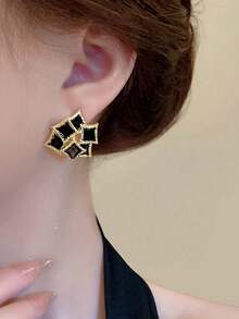 5 Pairs Elegant Luxury Black & Gold Geometric Leopard Print Stud Earrings & Hoop Earrings Set, Suitable For Women's Daily, Commute, Festivals, Parties