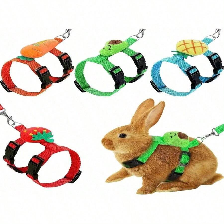 طقم سرج أمان قابل للتعديل للأرانب - تصميم كرتوني، مع سير تنفس، مناسب للأرانب والحيوانات الأليفة الصغيرة، مصنوع من البوليستر، بطول لا يزيد عن 4 أقدام - متعدد الألوان - مشاهدة 1