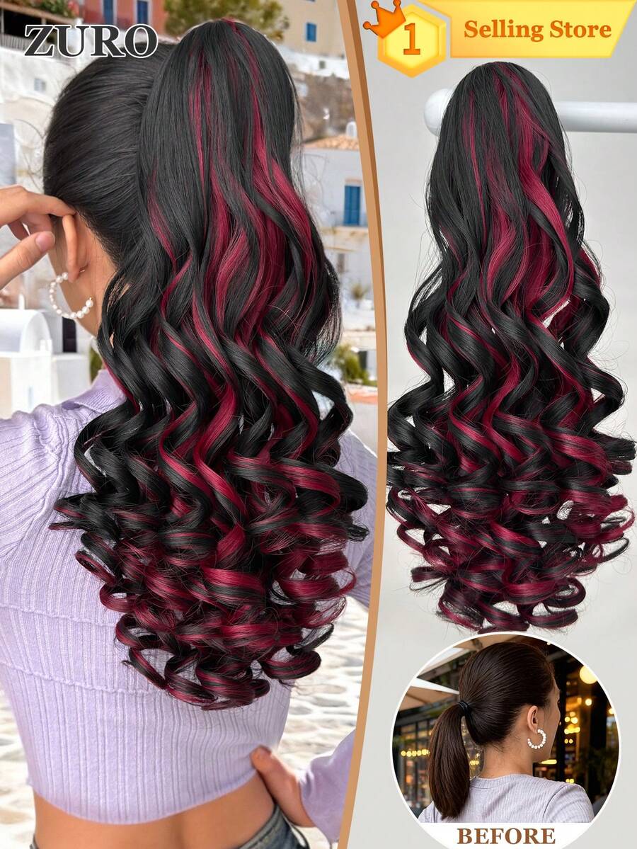 Claw Ponytail Extensions Hair Highlight 22 Inch Long Wave Hair Heat Resistant Fiber Synthetic Hairpiece For Women Girls Party Daily Use