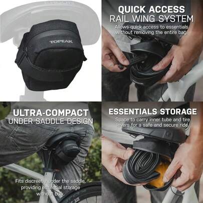 Topeak Bolsa de Manillar para Bicicleta, Negra, 23 x 14 cm, 3.8 L, 3 Compartimentos, Montaje en Manillar, Correas Antideslizantes(S Negro -)
