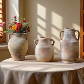 1个侘寂风格陶瓷花瓶，可作餐桌摆件、波西米亚风家居装饰陶罐，适合客厅、餐厅、办公室、卧室等场所的桌面插花，也可作乡村户外花瓶。