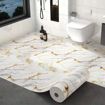 1卷3D奢华大理石纹自粘壁纸，亮面贴纸，金白相间，可撕贴，适用于瓷砖、厨房台面、橱柜、浴室墙面装饰，防水、耐热，家居装饰