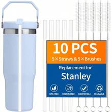 10 Pack Straw IceFlow 30oz/64oz Cup Tumbler, 14oz/20oz, 5 Pack Reusable Plastic Straws With 5 Pack Cleaning Brushes, BPA - Cut - To - Fit 8.46in - Dành cho IceFlow 30/40/64oz - Xem 2