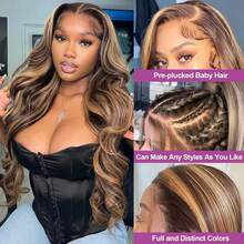 250 Density 360 Lace Front Wigs Human Hair Highlight Body Wave Lace Front Wigs For Women Honey Blonde Wig With Baby Hair Full 360 HD Glueless Lace Front Wig Highlight 360 Body Wave Lace Front Wigs Human Hair, 250 Density Ombre Honey Blonde Lace Front Wigs For Women, 4/27 Glueless 360 HD Lace Frontal Wig 26 Inch, Gifts For Birthday, Travel, Party - 427 - View 4