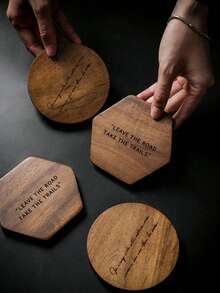 1pc Customized Wooden Carved Word Coaster, Simple Home Personalized Engraved Wooden Drink Coaster Mat - 1 Item - View 3