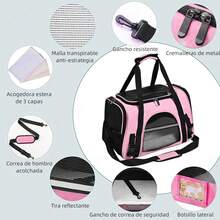 Bolsa Mascotas Plegable Transportadora Gato Perro  Portátil.Mochila grande para mascotas, ideal para gatos, perros y otros animales pequeños,Viajar con tu mascota es fácil. La maleta cómoda y diseñada para viajar en avión,¡Esta bolsa portátil permite llevar fácilmente a su mascota en el automóvil, en el tren o incluso en el avión!Bien ventilado y súper cómodo para conducir. El espacio de almacenamiento adicional y los bolsillos permiten mucho lugar para bocadillos, juguetes, alimentos y otras necesidades.Versátil  Se puede usar como bolso de mano o bandolera gracias a su correa ajustable. - rosa rosa - Ver 4