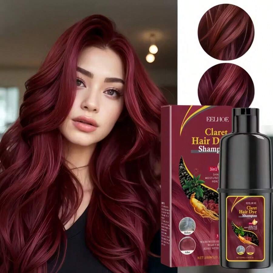 Red Hair Dye Shampoo (Burgundy), Adult Burgundy Hair Colorant, Gentle Care, Quick Color Change, Ideal For Parties, Cosplay, Valentine's Gifts, Mild And Non-Irritating, Nourishes Scalp, Effortlessly Transforms Hair Color, At-Home Hair Dyeing, 3-In-1 Gray Coverage Shampoo: Formulated With Natural Plant Pigments, Refreshing And Moisturizing, Suitable For All Normal Hair Types. - 酒紅色 - 查看 1