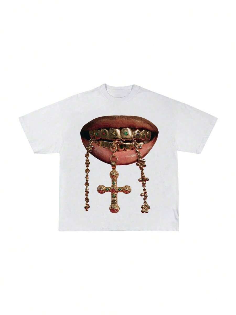 RoseSeek Womens Lip Graphic Oversized Tee Crew Neck Short Sleeve Drop (2) - trắng - Xem 1