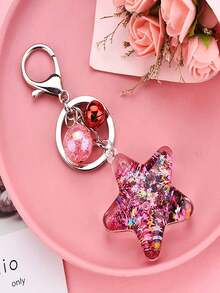 1pc Acrylic Keychain With Pentagram Liquid Glitter Keyring, Cute Bag Charm Accessory